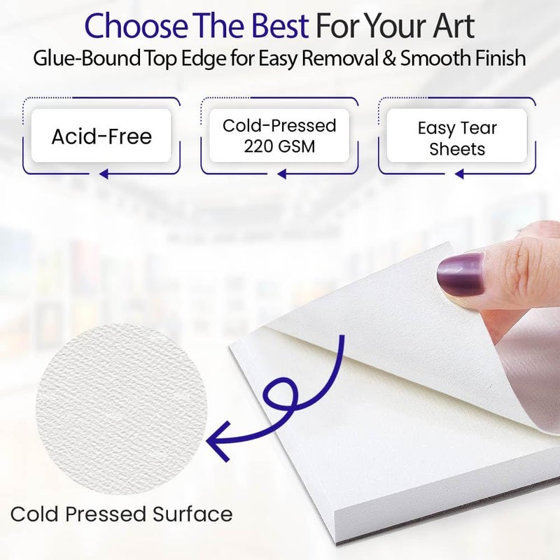 Ashby for Kids - 2 Pack of 9 x12 (220 GSM) Watercolor Paper for Kids. 100 Extra Thick Pages (50 per Pad). Great for Fingerpaints, Drawing, Doodling and Sketching. Easy to Remove Pages. Natural White - Image 3